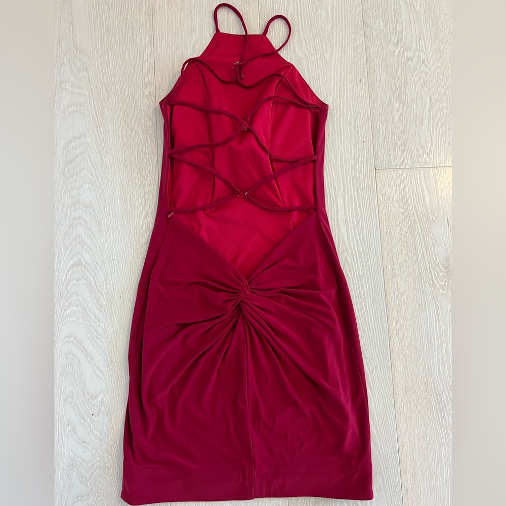 La Femme Elegant Backless Burgundy Dress